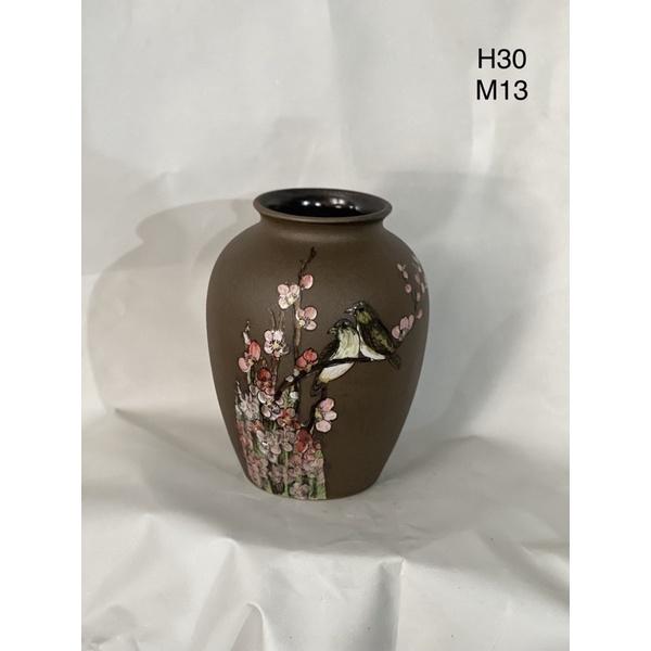 Bình cắm hoa dáng chum, men mộc vẽ thủ công. Gốm sứ Bát Tràng.