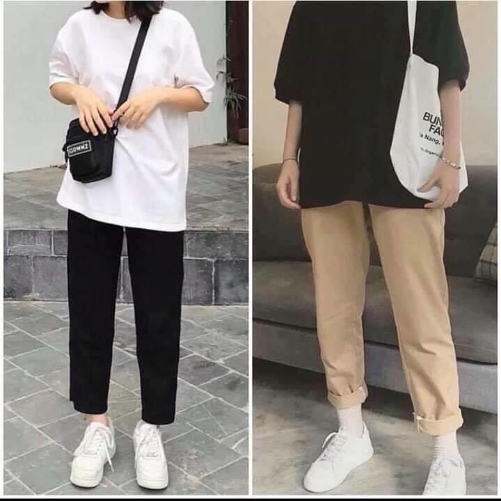 Quần Jogger Baggy Túi Hộp Trơn Dáng Suông Dài ống côn - Chất Vải Kaki Kiểu Thể Thao UNISEX Hai Màu Đen,kem 05x