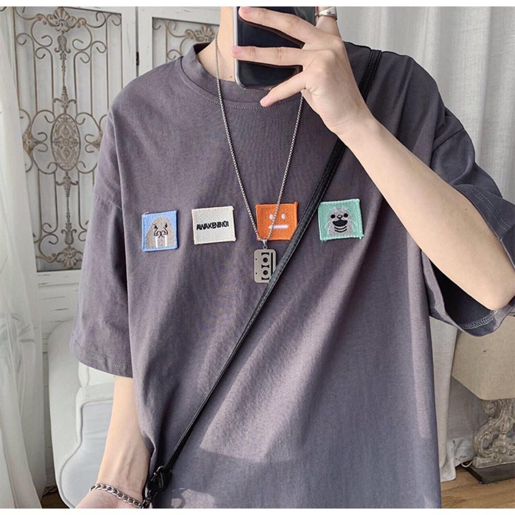 Áo thun tay lở form rộng thêu hình vuông - Unisex nam nữ đều mặc được