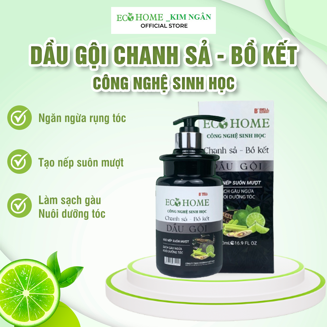 Dầu Gội Chanh Sả Bồ Kết Công Nghệ Sinh Học ECOHOME Kim Ngân Store Giúp Dưỡng Ẩm Tóc, Mềm Mượt,Óng Ả, Lưu Hương Lâu 500ml