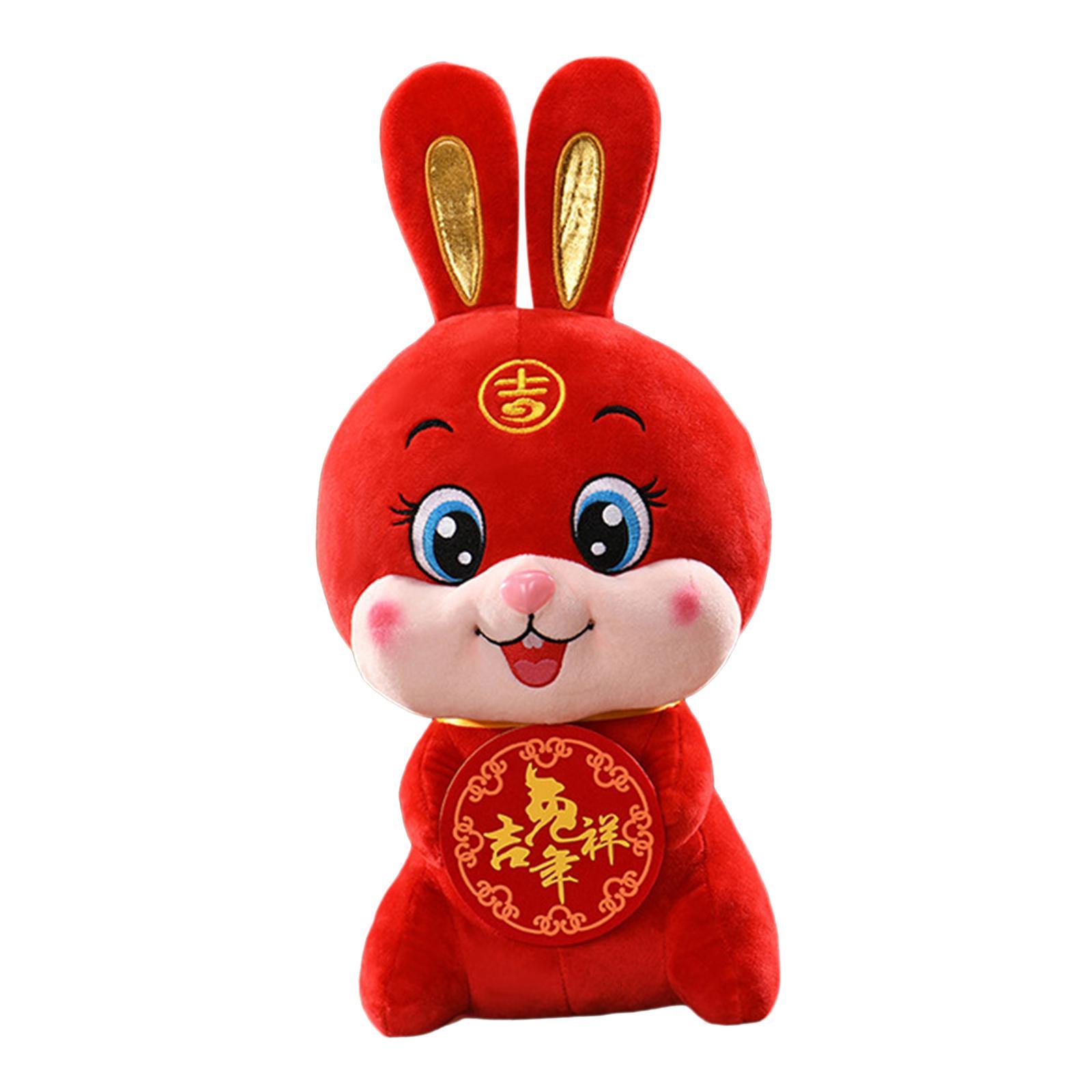 Chinese Rabbit Plush Toy Soft Stuffed Animal Doll for Table Office Decoration Souvenir Gift