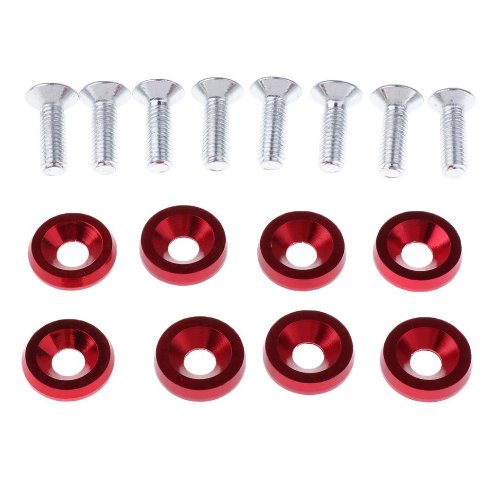 8 Sets M6 Bumper Washer Bolt Engine Bay Screw Kit CNC Billet Aluminum Red