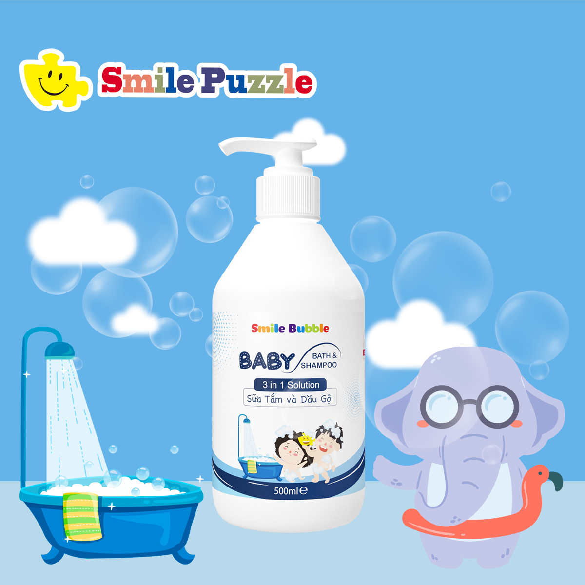 SỮA TẮM GỘI TOÀN THÂN CHO BÉ 3 IN 1 SMILE BUBBLE