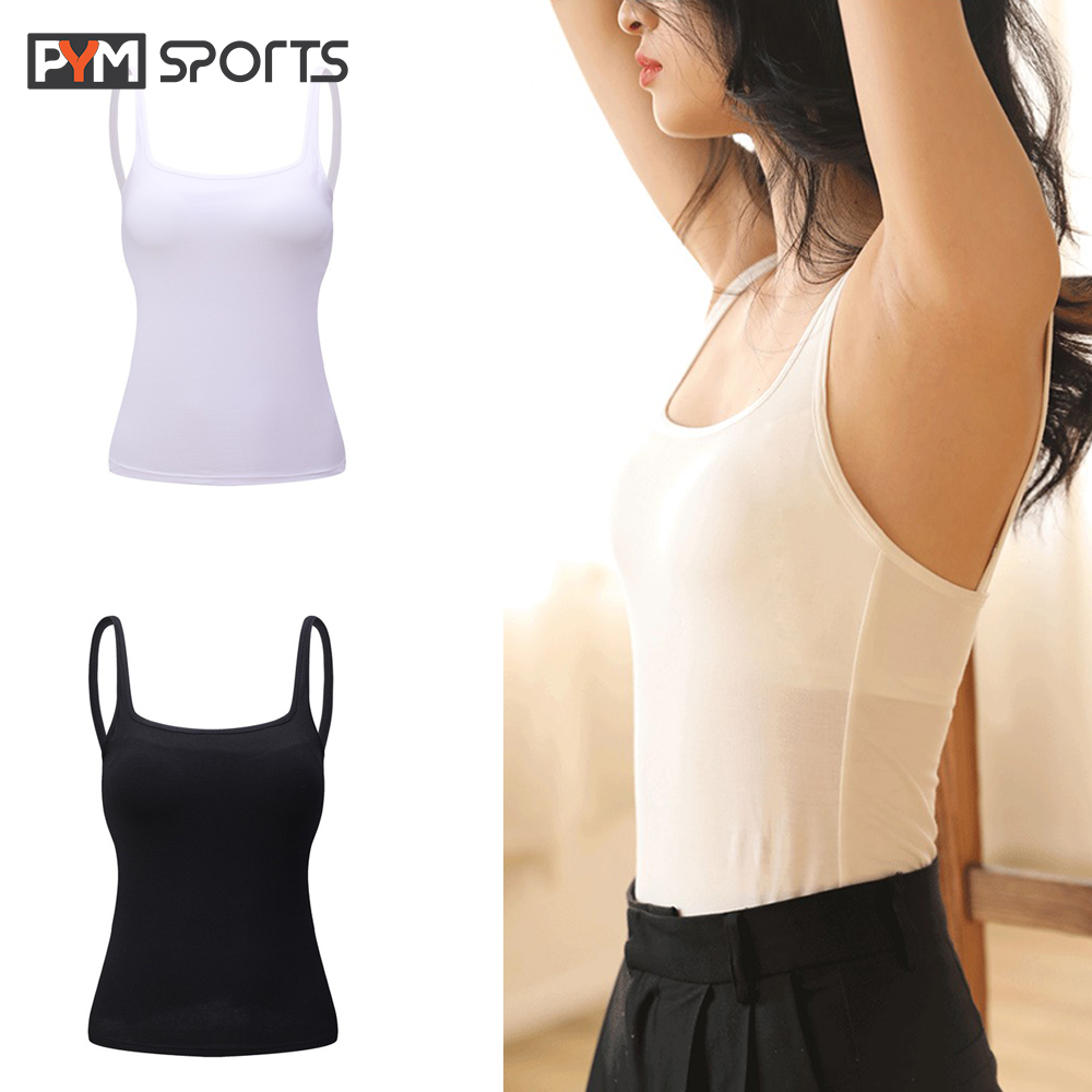 Áo 2 dây cotton liền bra dài tập Yoga - Gym PYMSPORT - PYMBR044 mút may cố định chất thun lạnh co giãn tốt nâng đỡ ngực