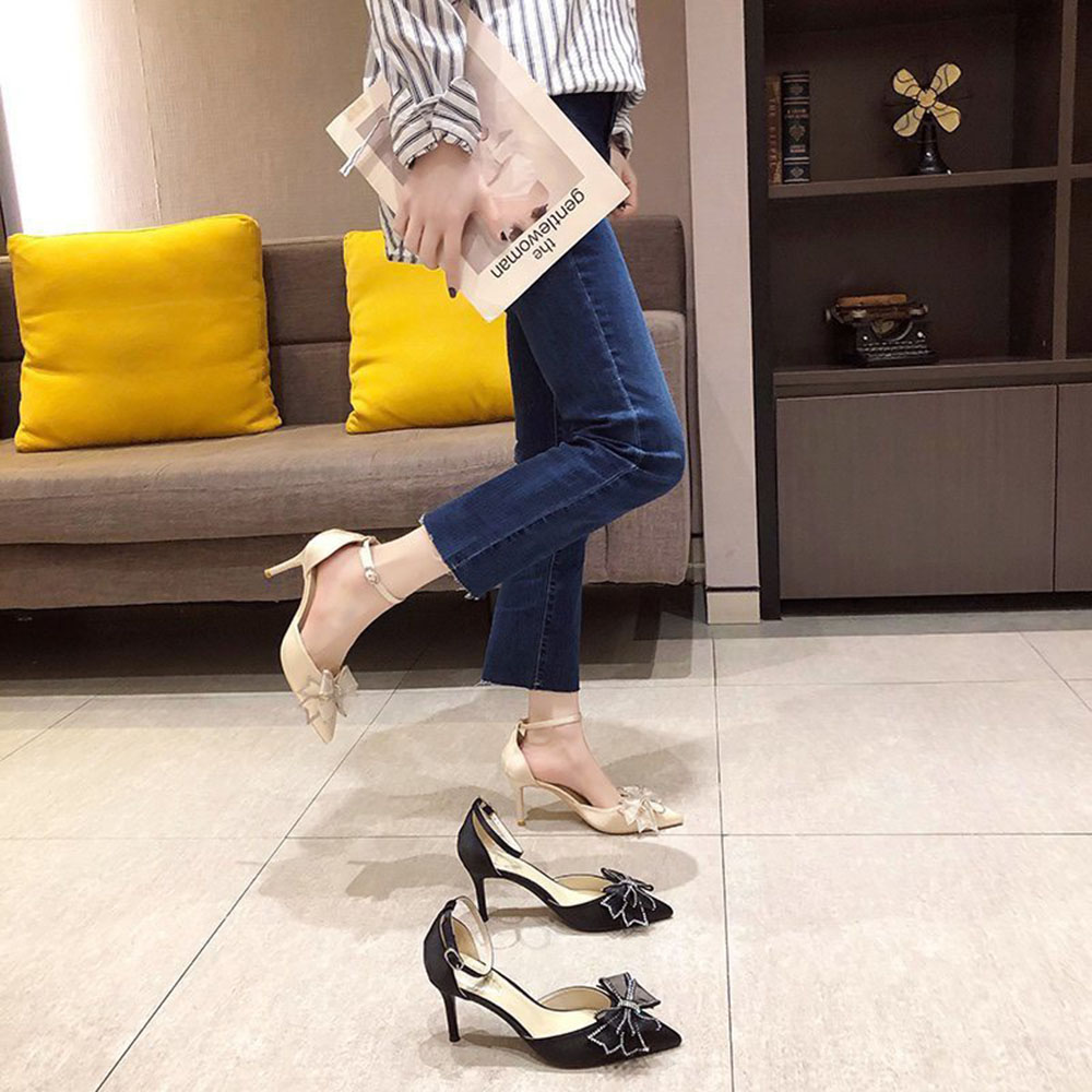 Sandal Nữ Tag Nơ Đá Quai Cổ Chân 7p Thời Trang (Mã 9109) Kèm Mặt Nạ