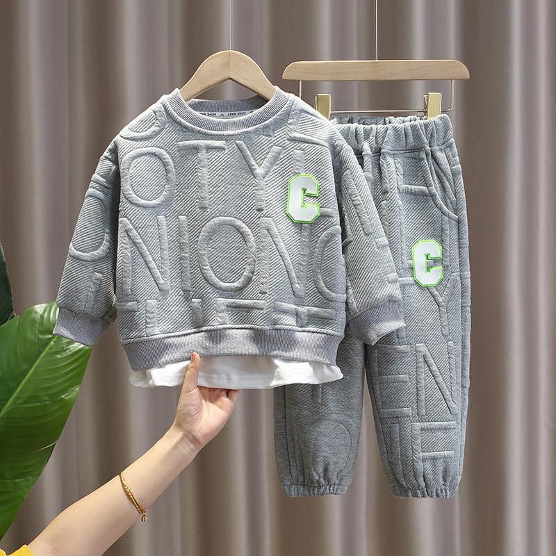Set quần áo nỉ C chữ nổi hàng loại đẹp - Đồ Bộ thu đông cá tính cho bé
