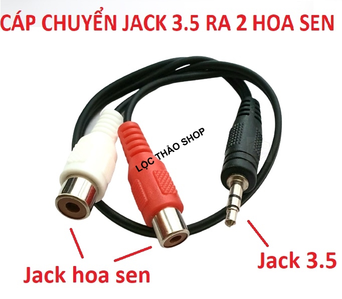 Cáp chuyển Jack 3.5 ra 2 đầu Hoa sen AV dài 20 cm - Cáp chuyển 3.5 sang AV