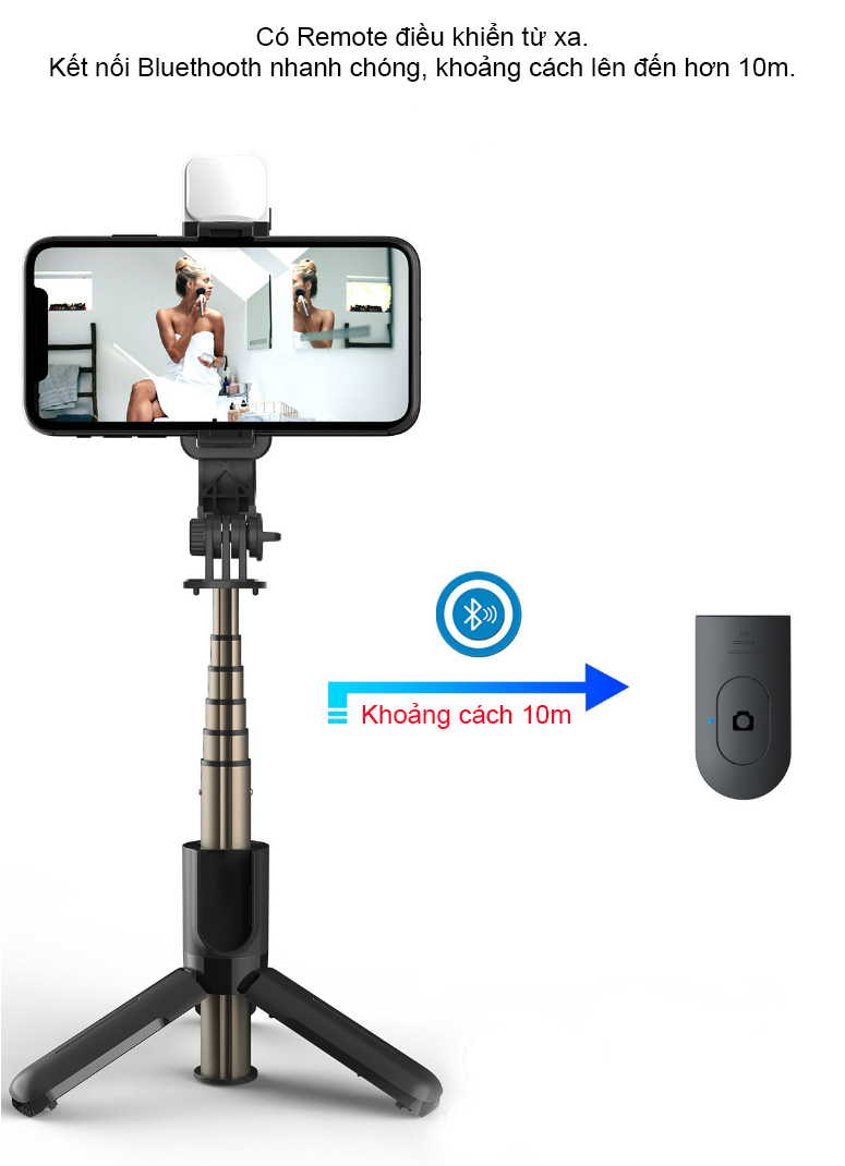 Gậy tự sướng chụp ảnh selfie hàng hiệu có LED - CYKECL10S