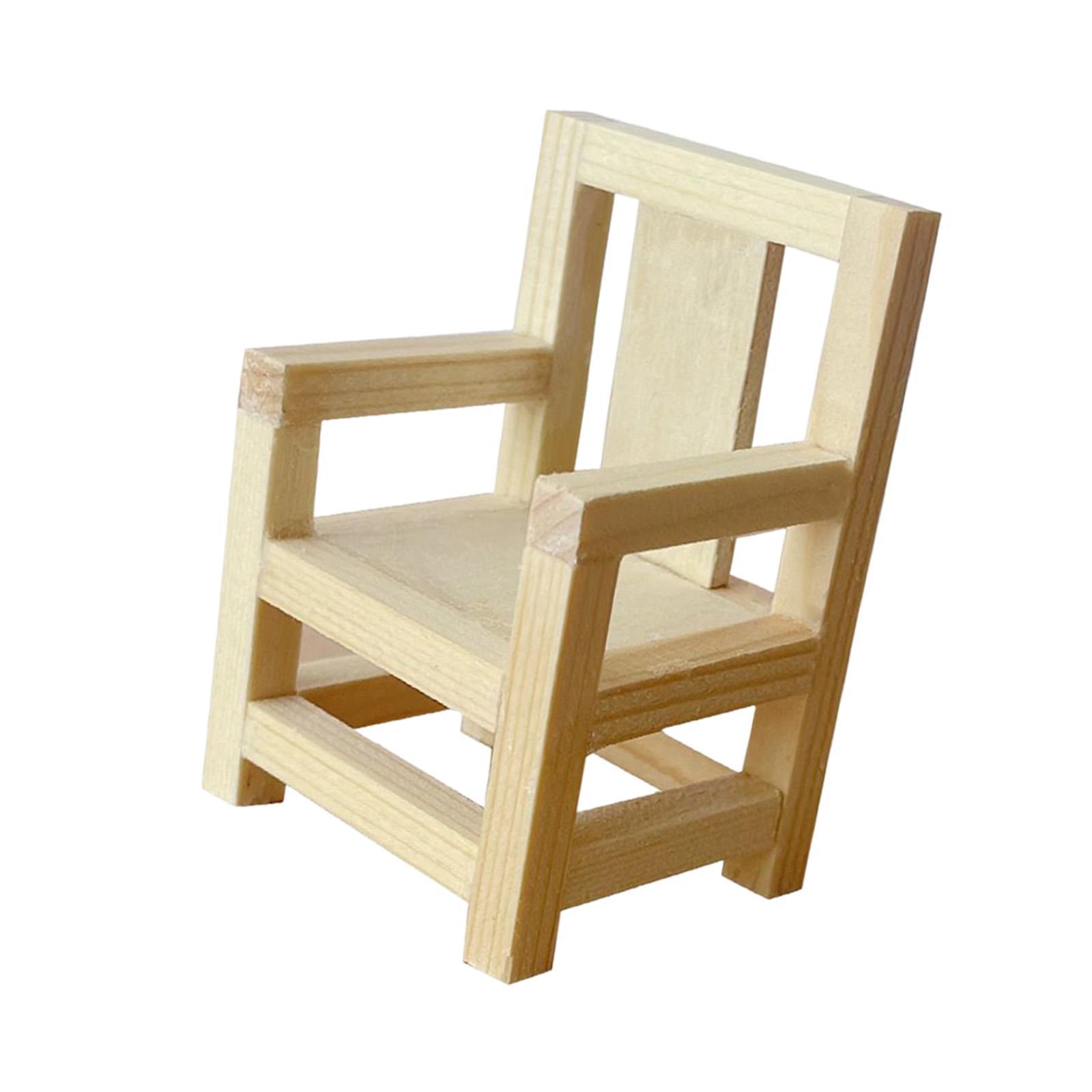 Wooden Dollhouse Miniature Chair Ornaments Decoration Furniture Model DIY Simulation Mini Accessories for Kids Toy Pretend Play Toy