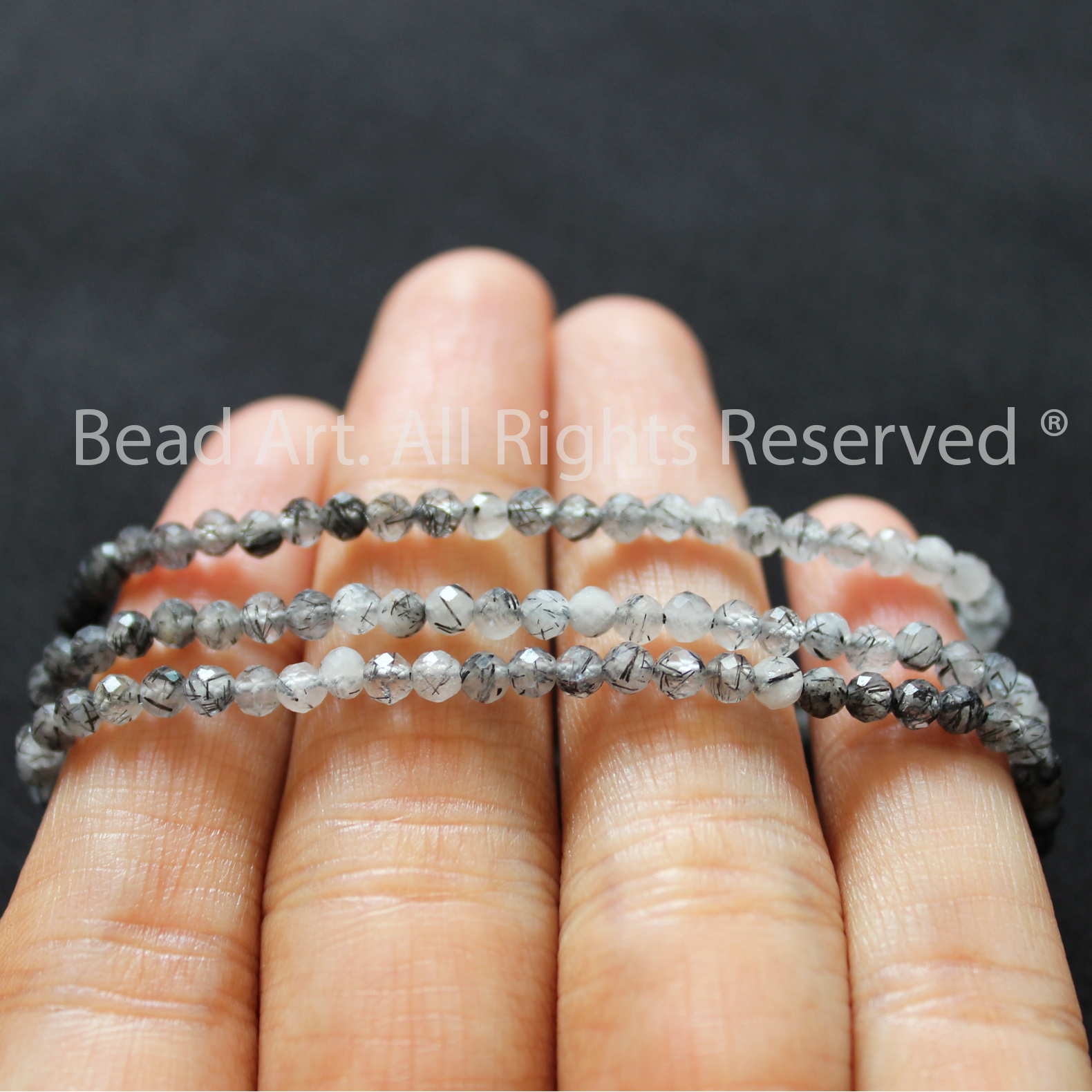 3MM Thạch Anh Tóc Đen Giác Cắt, Đá Phối Vòng Tay Phong Thuỷ, Chuỗi Hạt, Thủy, Mộc - Bead Art