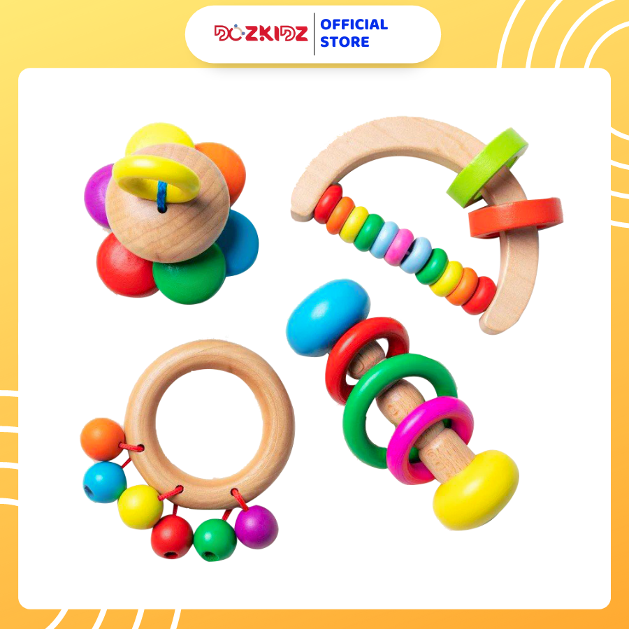 Đồ chơi gỗ âm nhạc - Combo 4 xúc xắc cho trẻ từ 0 tuổi - DOZKIDZ