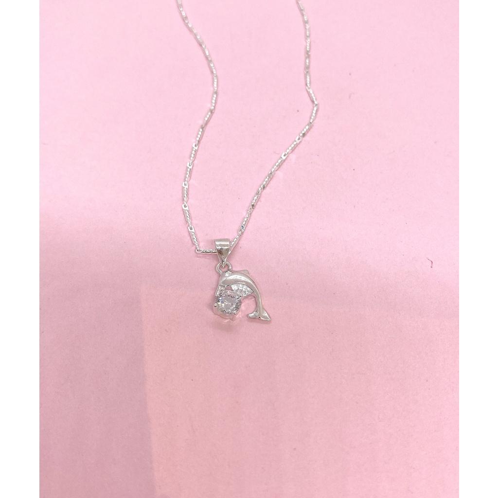 Dây chuyền nữ mặt cá heo đính đá bằng bạc - trang sức Lợi Hoàn