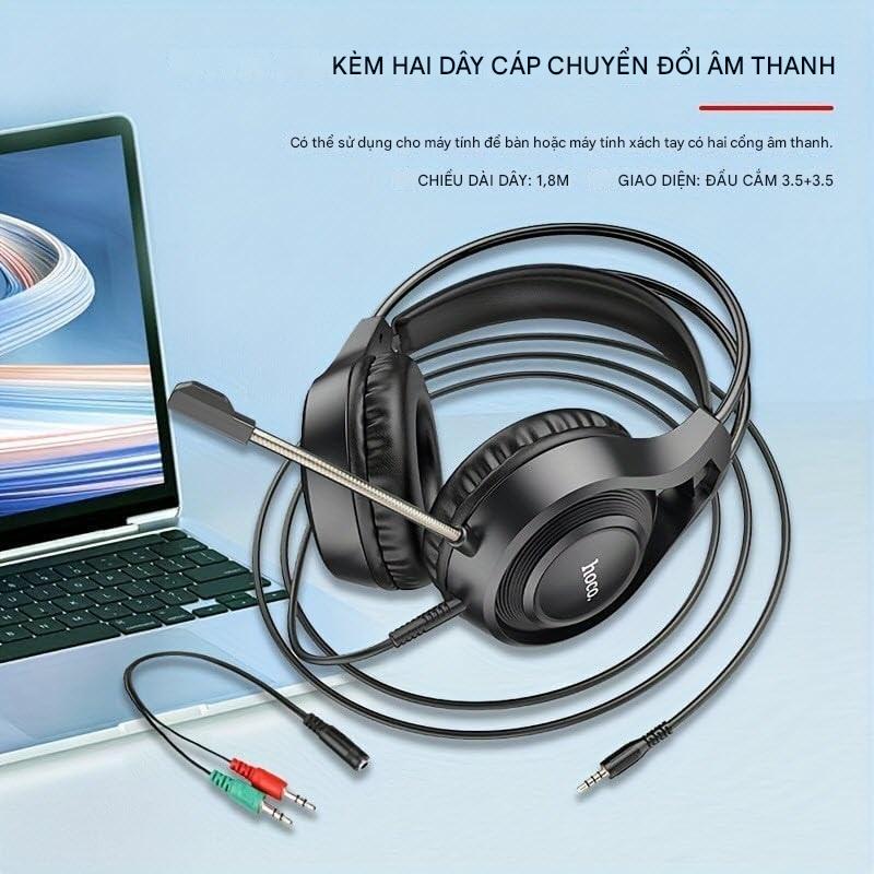 Tai nghe chơi game có dây Hoco W106 Gaming Headphone, với khả năng kết nối âm thanh stereo 3.5mm, micrô linh hoạt - Hàng chính hãng