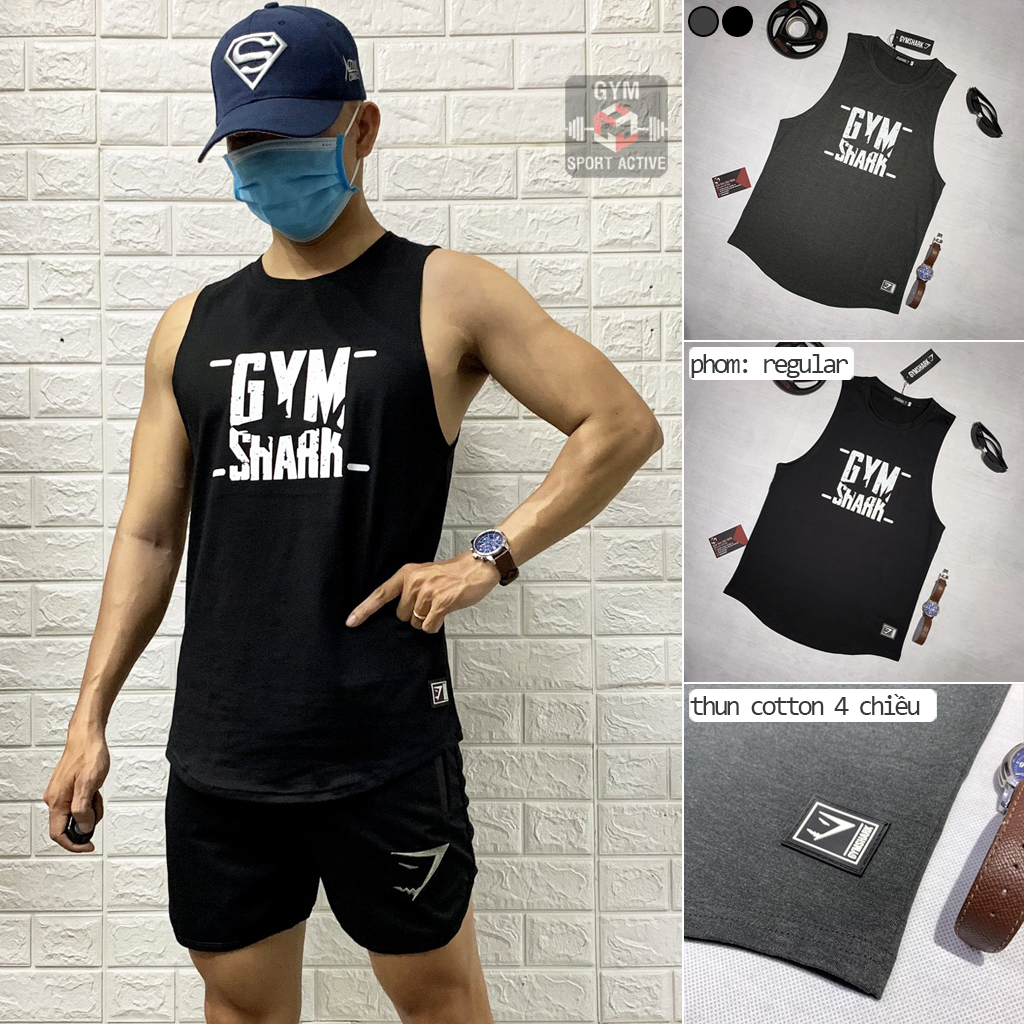 Áo ba lỗ nam thể thao áo tank tập gym nam phom đẹp thoáng mát tank Gymshar'k thun cotton 4 chiều