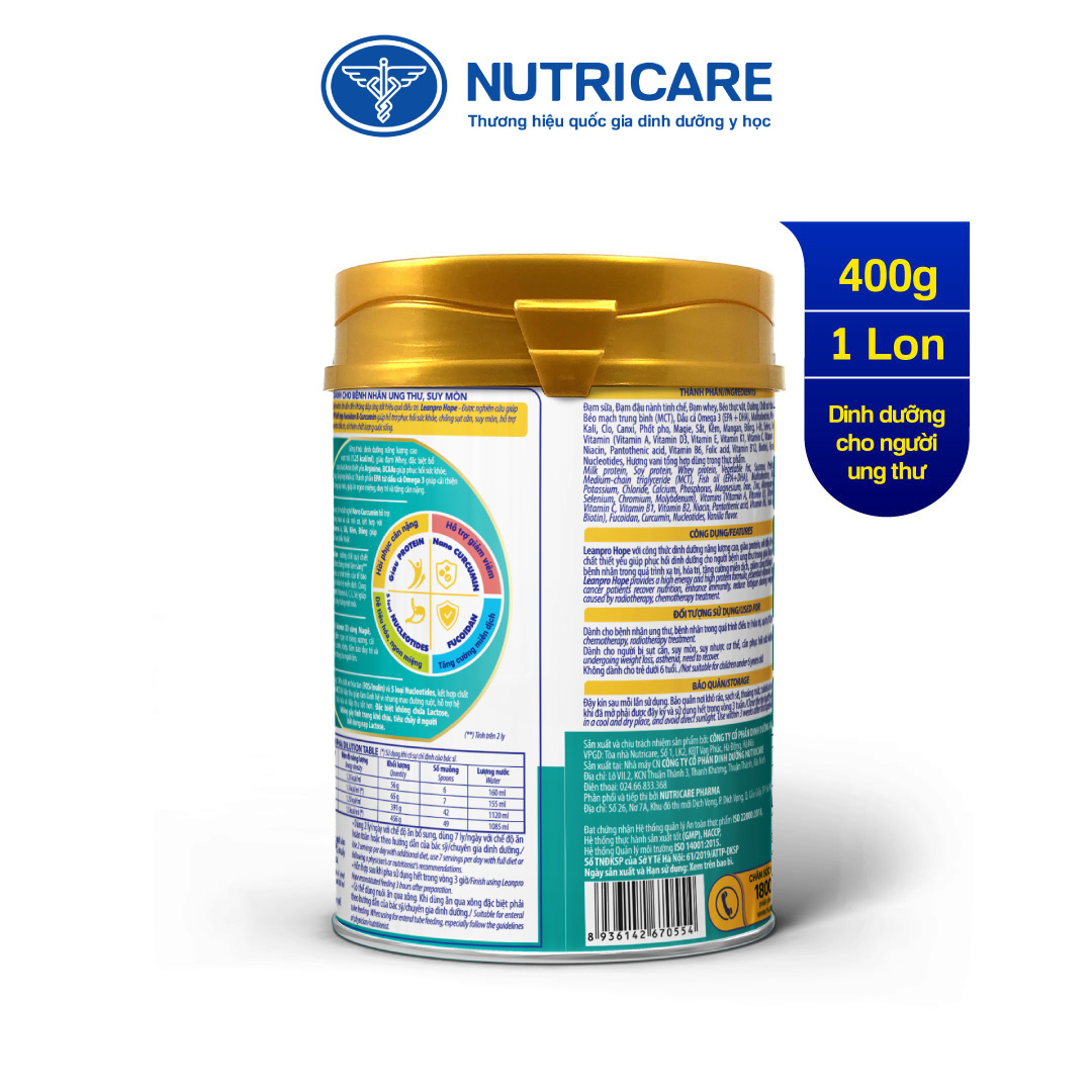 01 lon sữa Leanpro Hope 400g - Dinh dưỡng cho người bệnh ung thư, suy mòn