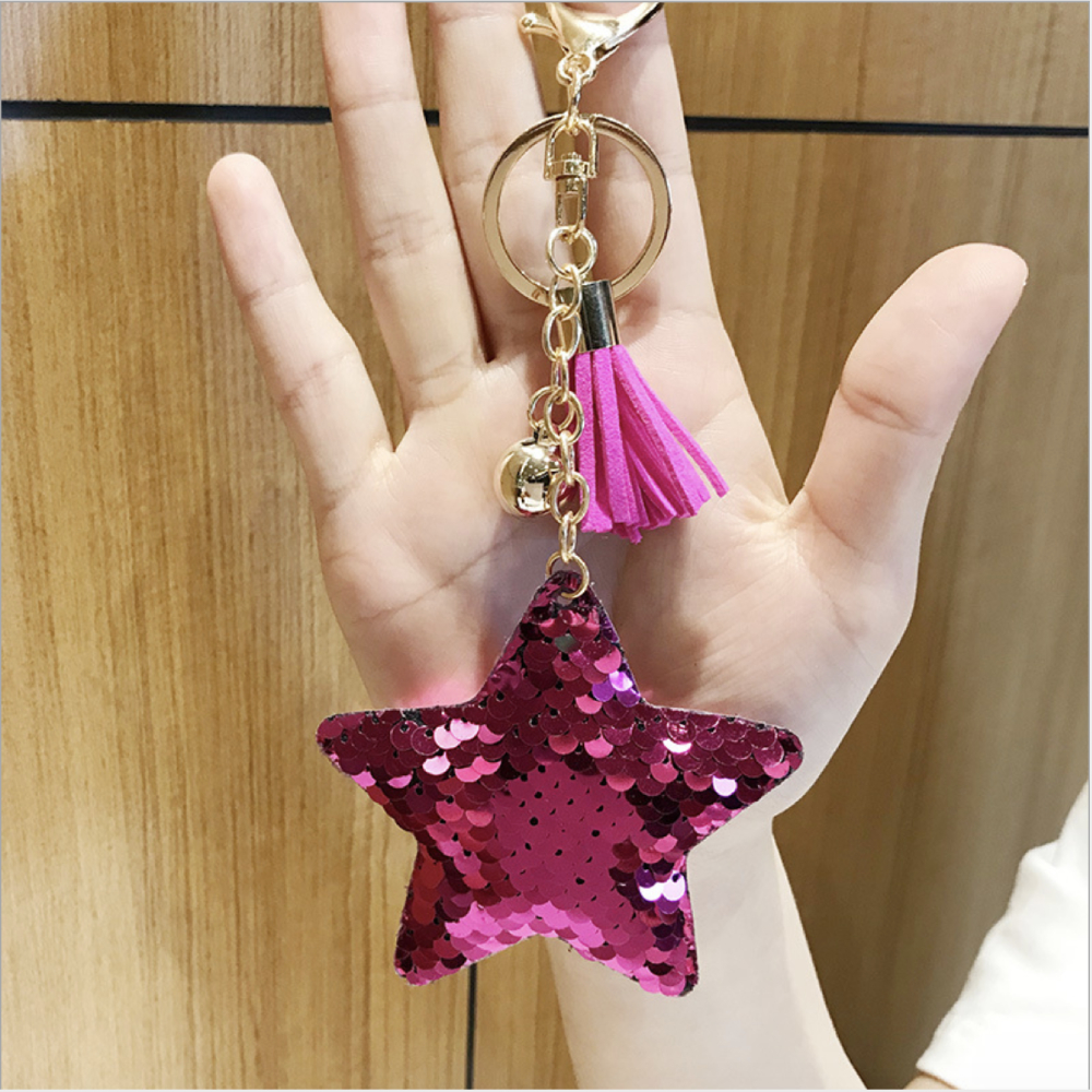 Móc khóa ngôi sao đính sequin lấp lánh tua rua