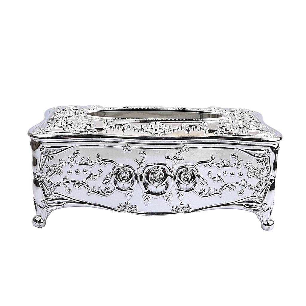2pcs European Style Tissue Box Cover Living Room Car Tissue Holder Cover-Silver