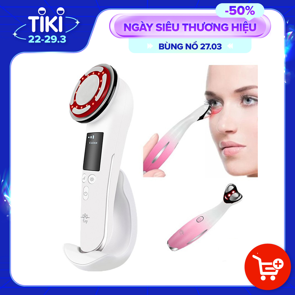 Máy Massage Mặt Làm Đẹp Da 5 in 1 – Photon Nóng Lạnh – EMS Nâng Cơ – Xung Điện Massage Giúp Rửa Sạch Da Mặt, Tăng Cường Hấp Thụ &amp; Khóa Giữ Chất Dưỡng Săn Chắc Làn Da Kèm Máy Massage Mắt RF Giảm Nếp Nhăn Quầng Thâm. Hàng Chính Hãng