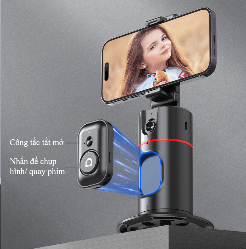 Giá đỡ điện thoại P02 thông minh AI tự động xoay 360° theo dõi khuôn mặt có remote -HT