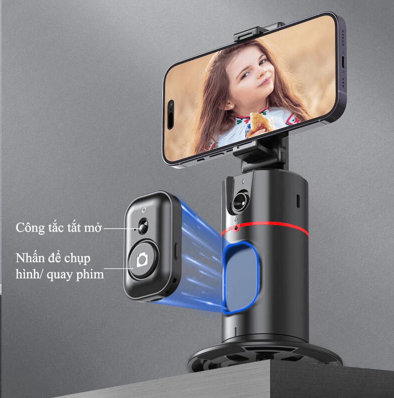 Giá đỡ điện thoại P02 thông minh AI tự động xoay 360° theo dõi khuôn mặt có remote hỗ trợ chụp hình, quay phim, ...