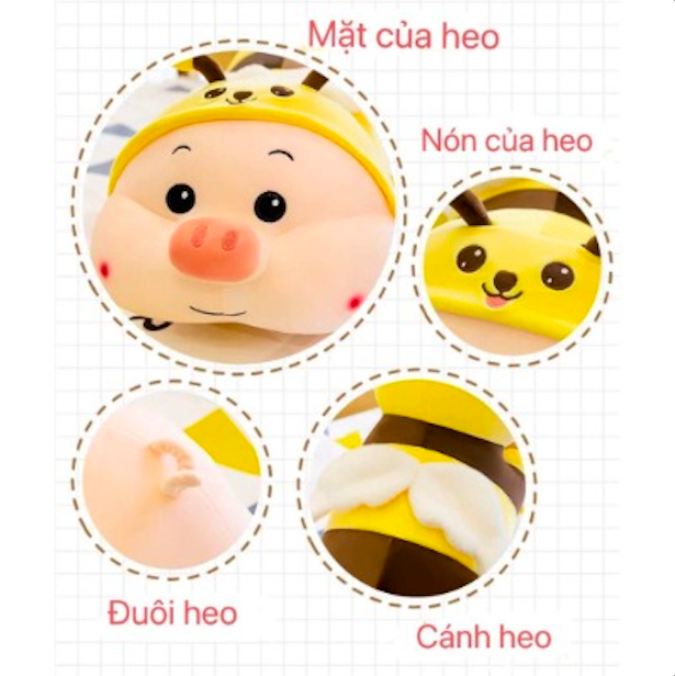Gấu Bông Heo Ong Nằm Siêu Cưng size 1m2/90cm/70cm/50cm