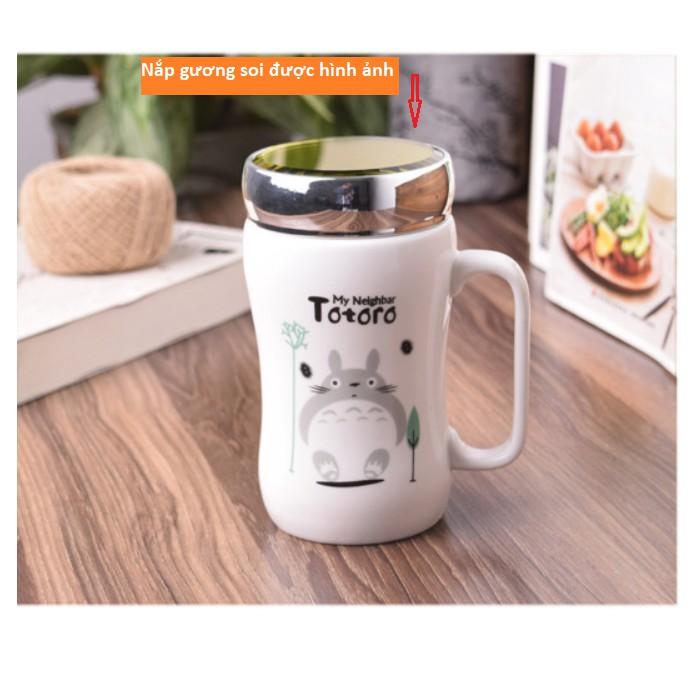 Cốc Sứ giữ nhiệt 400ml nắp gương soi được ảnh chuyên ủ cháo cho bé CÓ TAY CẦM