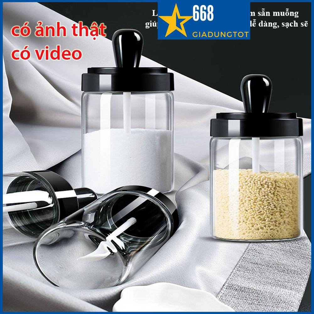 Lọ Đựng Gia Vị, Hũ Đựng Gia Vị Kèm Muỗng Thìa Bằng Thủy Tinh CAO CẤP Model 2021- dung tích 250ml-