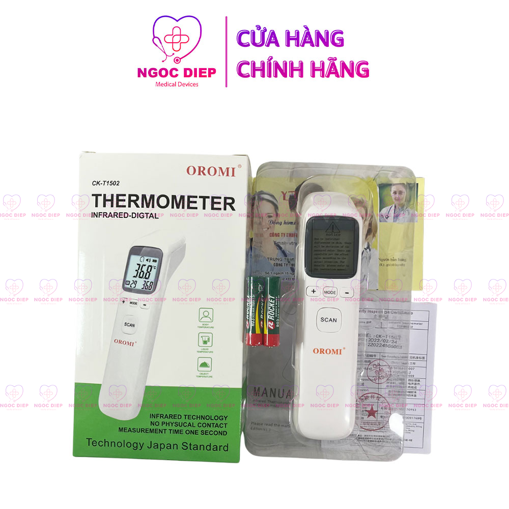 Nhiệt kế điện tử hồng ngoại OROMI CK-T1502 - Máy đo thân nhiệt - Hàng chính hãng