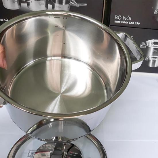 Nồi inox 304 Fivestar 3 đáy quai vuông nắp kính,dùng được bếp từ ,tặng 5 muỗng