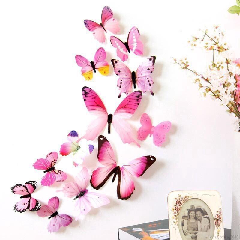 Combo 12 decal dán tường hình bướm 3D trang trí nhà cửa