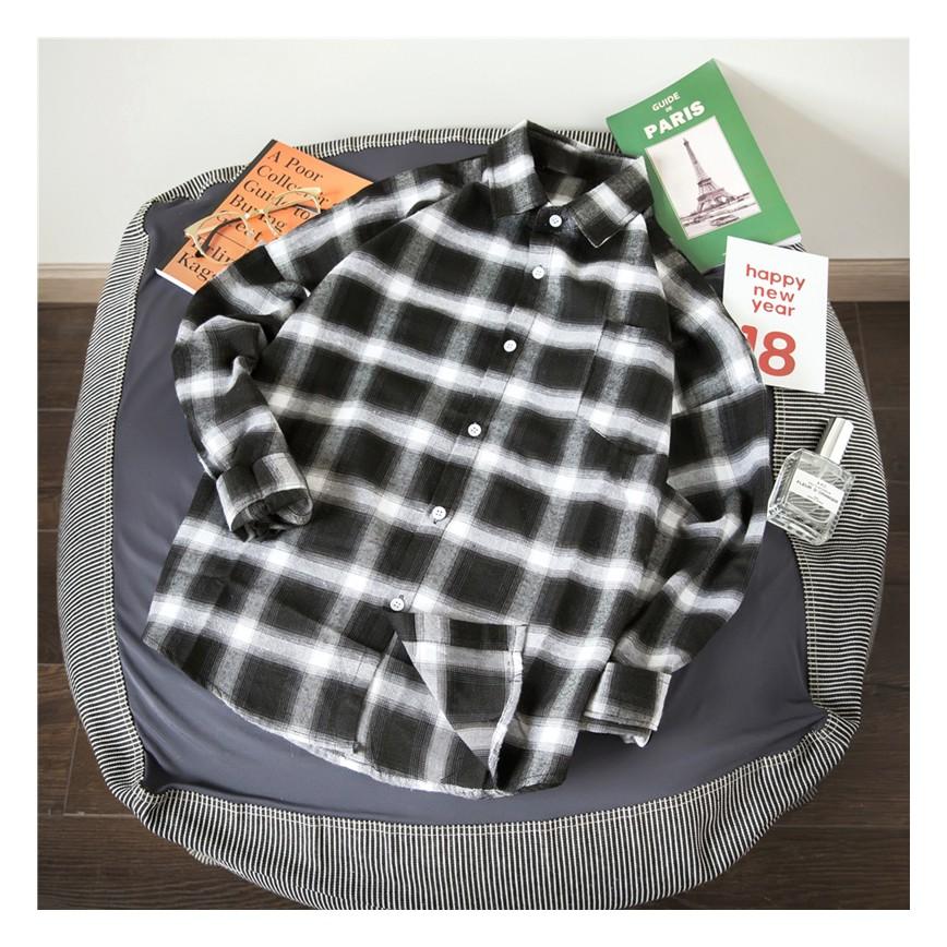 Áo Flannel sơ mi sọc caro đen trắng shopmap