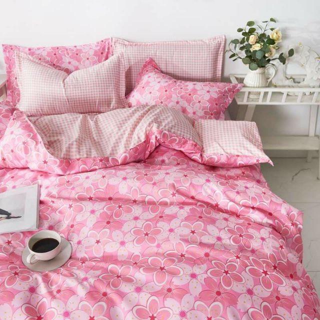 Bộ Chăn Ga Gối Cotton Hoa Đào Hồng