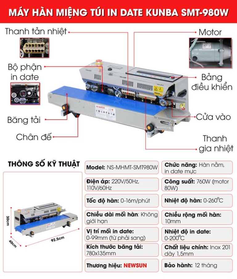 Máy hàn miệng túi in date Kunba SMT-980W (điện tử) NEWSUN - Năng suất, chuyên nghiệp, hiệu quả - Hàng chĩnh hãng