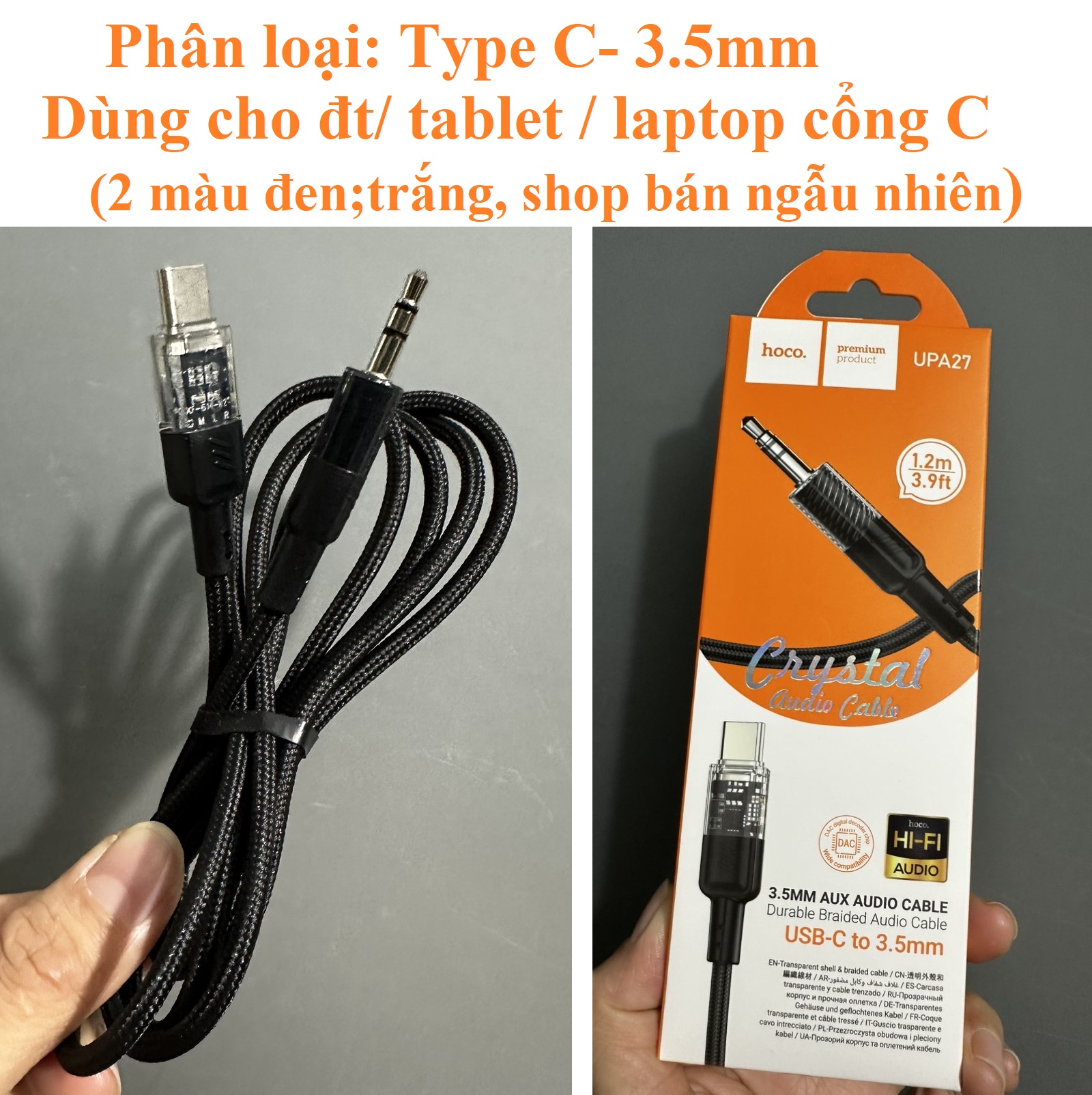 Dây cáp chuyển đổi âm thanh AUX 3.5mm cho điện thoại iPhone type C hoco UPA27 1.2 mét _ Hàng chính hãng