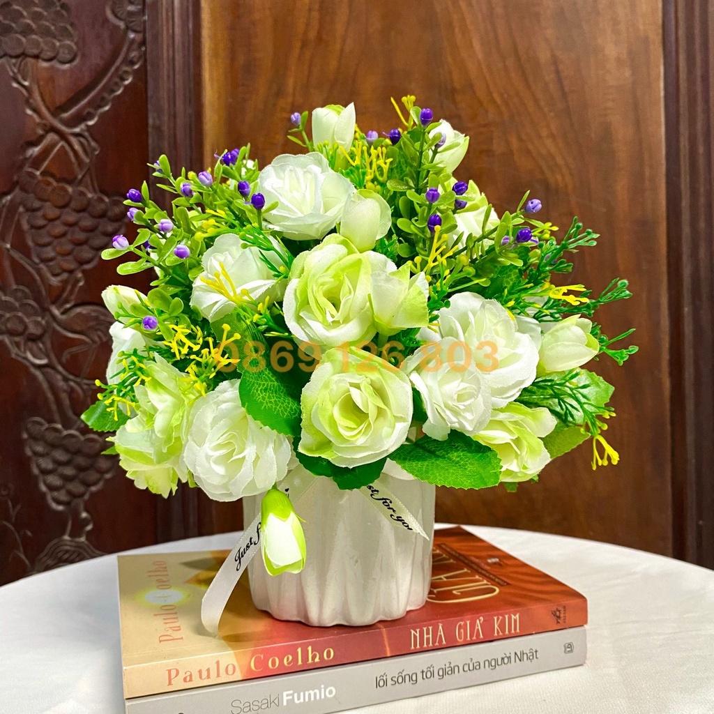 (Cắm sẵn) Chậu hoa hồng trứng hoàng gia cực sang chảnh 30cm*40cm, trang trí decor nhà đẹp, để bàn phòng khách