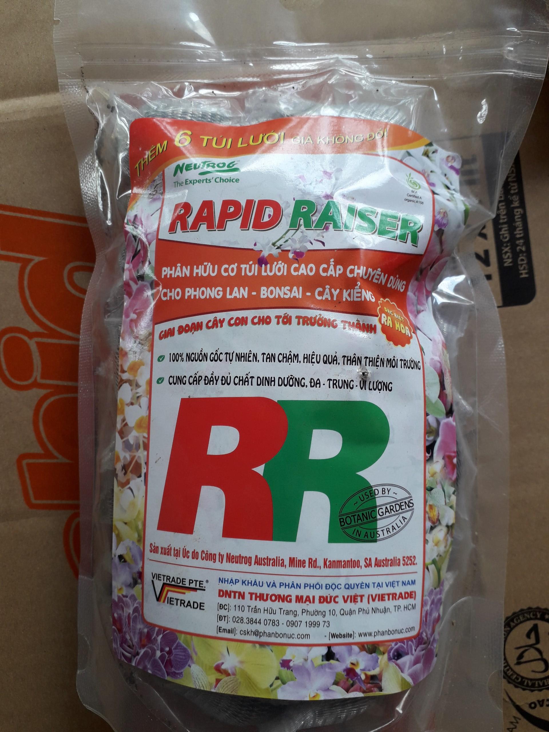 Phân bón hữu cơ đậm đặc túi lưới Rapid Raiser , tan chậm, dùng cho cây chuẩn bị ra hoa, hoa lan, cây kiểng, nhập khẩu Úc - ]