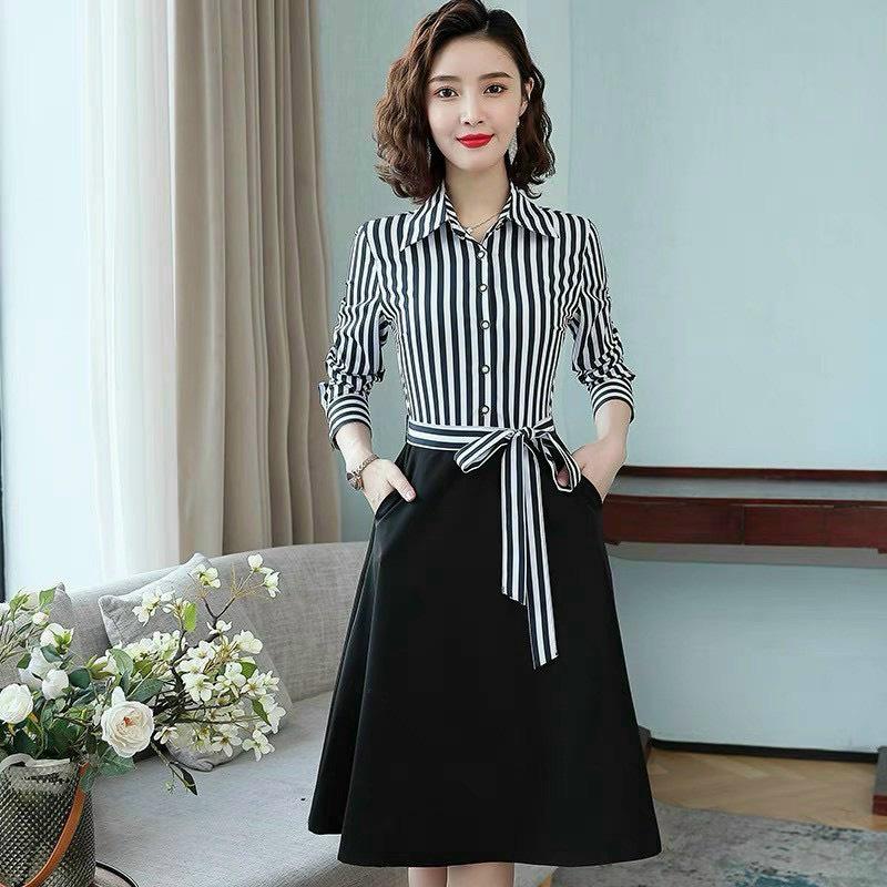 Đầm xoè kẻ sọc công sở sang chảnh siêu đẹp thời trang siêu hot cho các chị em
