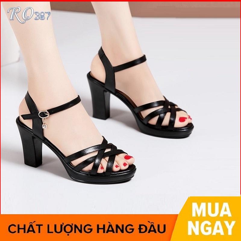 Giày cao gót nữ đẹp đế vuông 8 phân hàng hiệu rosata màu đen ro387