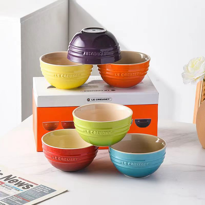 Bộ 6 Bát Ăn Cơm Cầu Vồng Size 12cm Le Creuset, Bộ Bát Gốm Sứ Cao Cấp, Giữ Nhiệt Vượt Trội, An Toàn Cho Tủ Đông, Lò Nướng, Lò Vi Sóng, Nhập Pháp