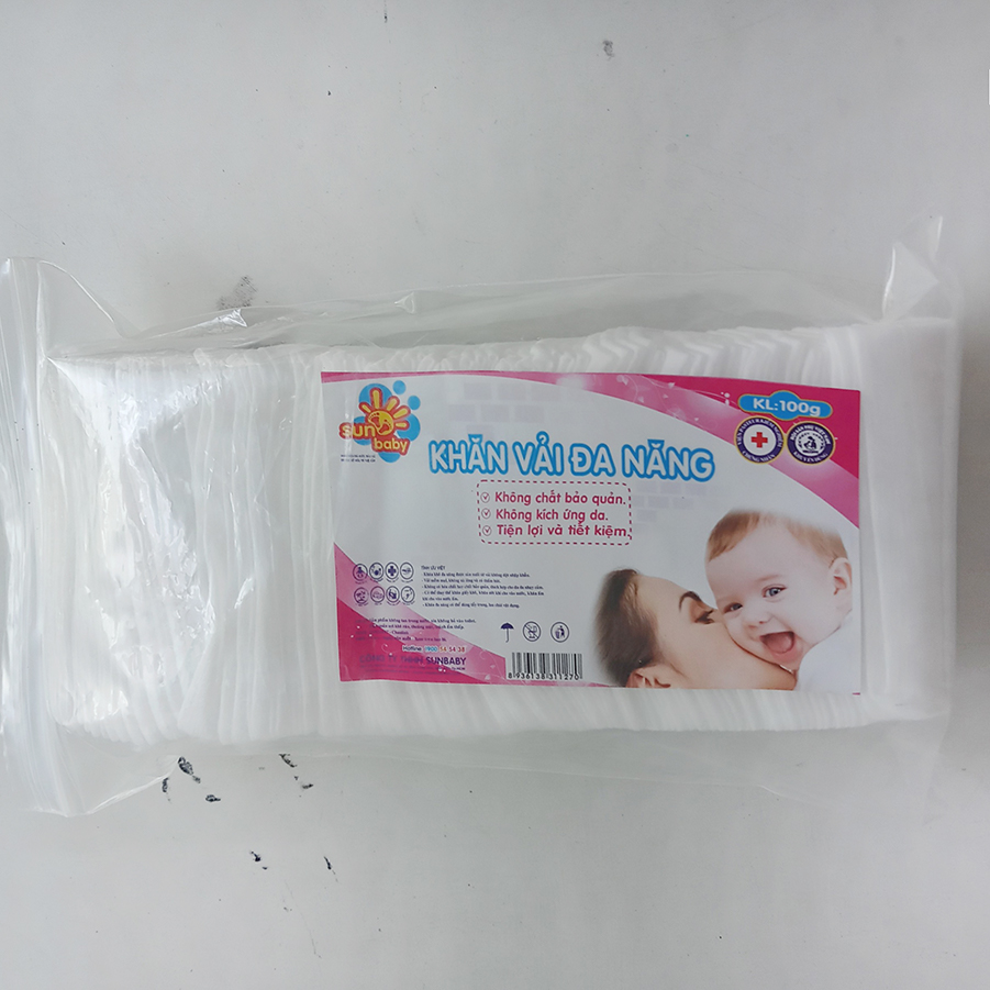 Khăn Vải đa năng sunbaby cho bé (1 Bịch /100 miếng)