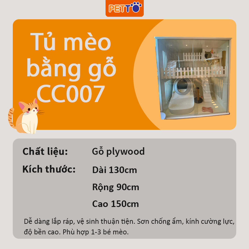 Tủ gỗ cho mèo - Nhà mèo 3 tầng CAO CẤP màu trắng xinh xắn phù hợp 1-3 bé mèo vui chơi CC007