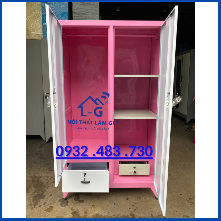 TỦ SẮT QUẦN ÁO SƠN TĨNH ĐIỆN CAO CẤP 1M6X90 MÀU HỒNG