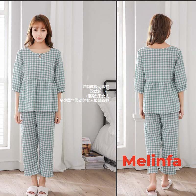 Bộ đồ ngủ nữ, bộ Pyjamas mặc nhà nữ cổ tròn tay lửng, quần dài chất cotton lụa tự nhiên phong cách trẻ trung mã VABD0197