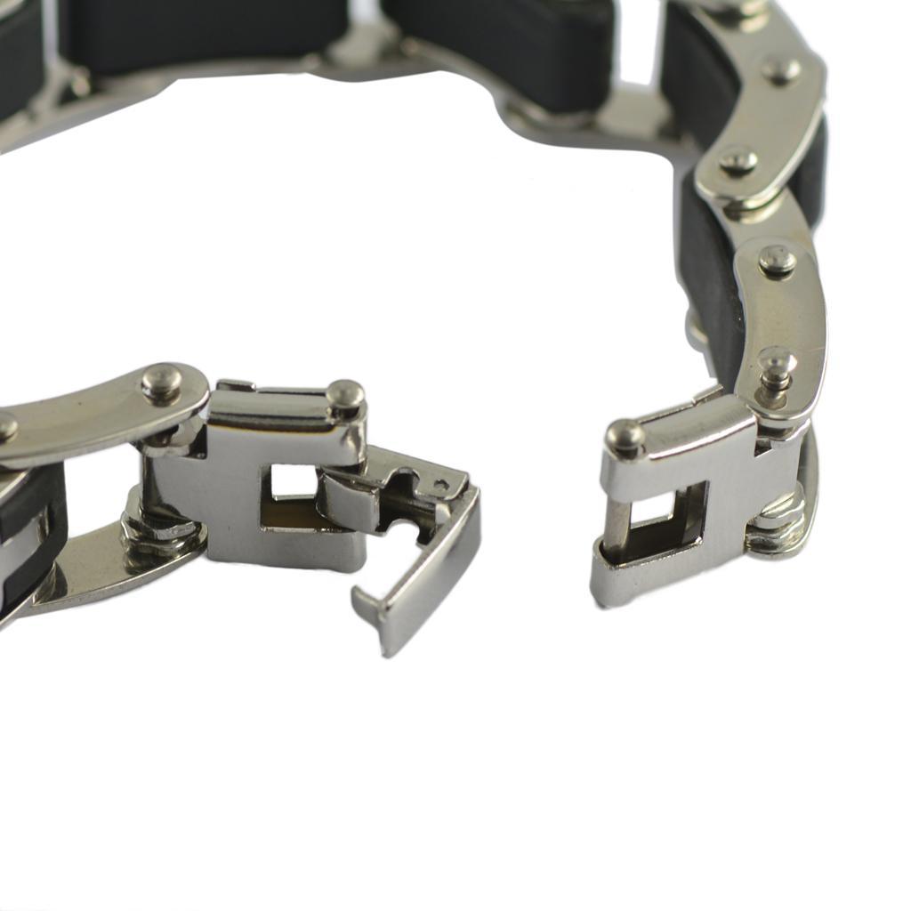Men's Cross Stainless Steel Black Rubber Bracelet Bangle Wristband