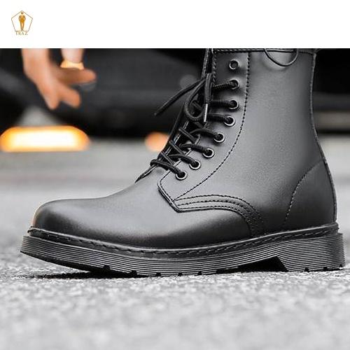 Giày da nam TRAZ combat boot cổ lửng buộc dây đế chunky khâu chắc chắn, cao cổ độn đế tăng chiều cao bằng cao su