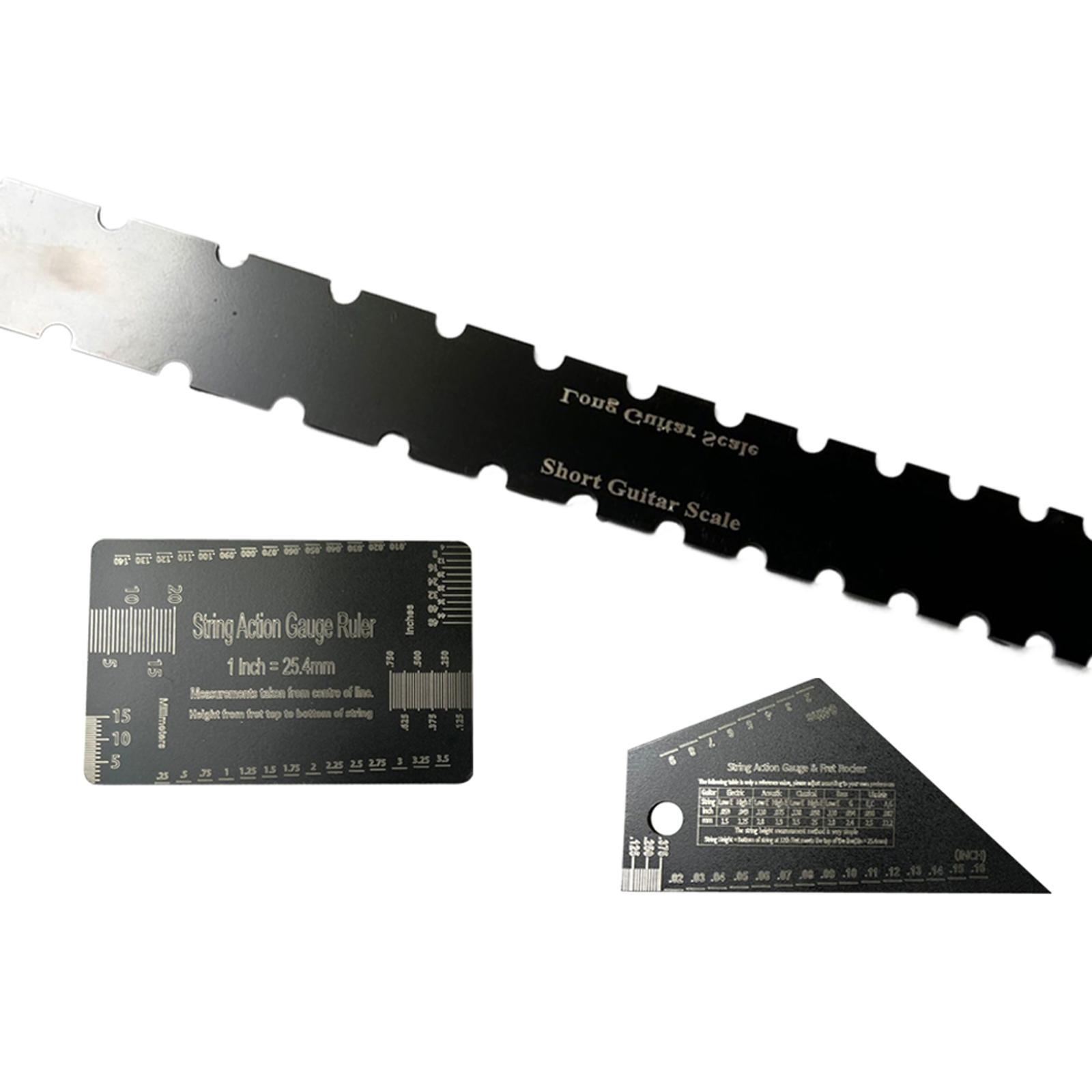 3x Guitar Neck Notched Straight Ruler Neck Fingerboard Measuring Ruler