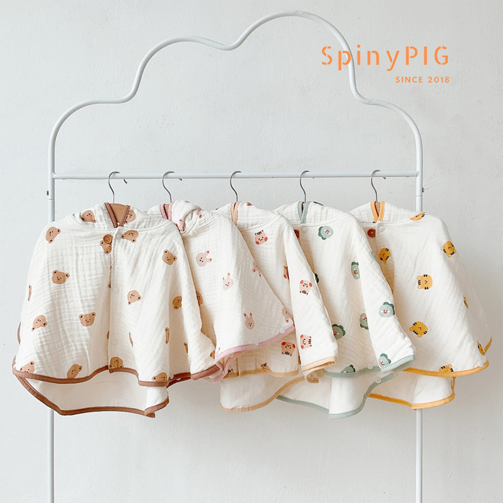 Áo choàng xô muslin chống nắng cho bé gái bé trai 0-3 tuổi 4 lớp có mũ style Hàn Quốc cực xinh cho mùa hè thu