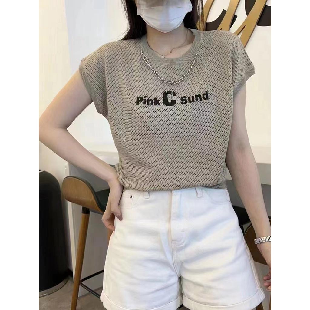 Áo lưới len Montoghi Pink C sund tay hến TẶNG KÈM VÒNG CỔ hàng Quảng Châu siêu xinh