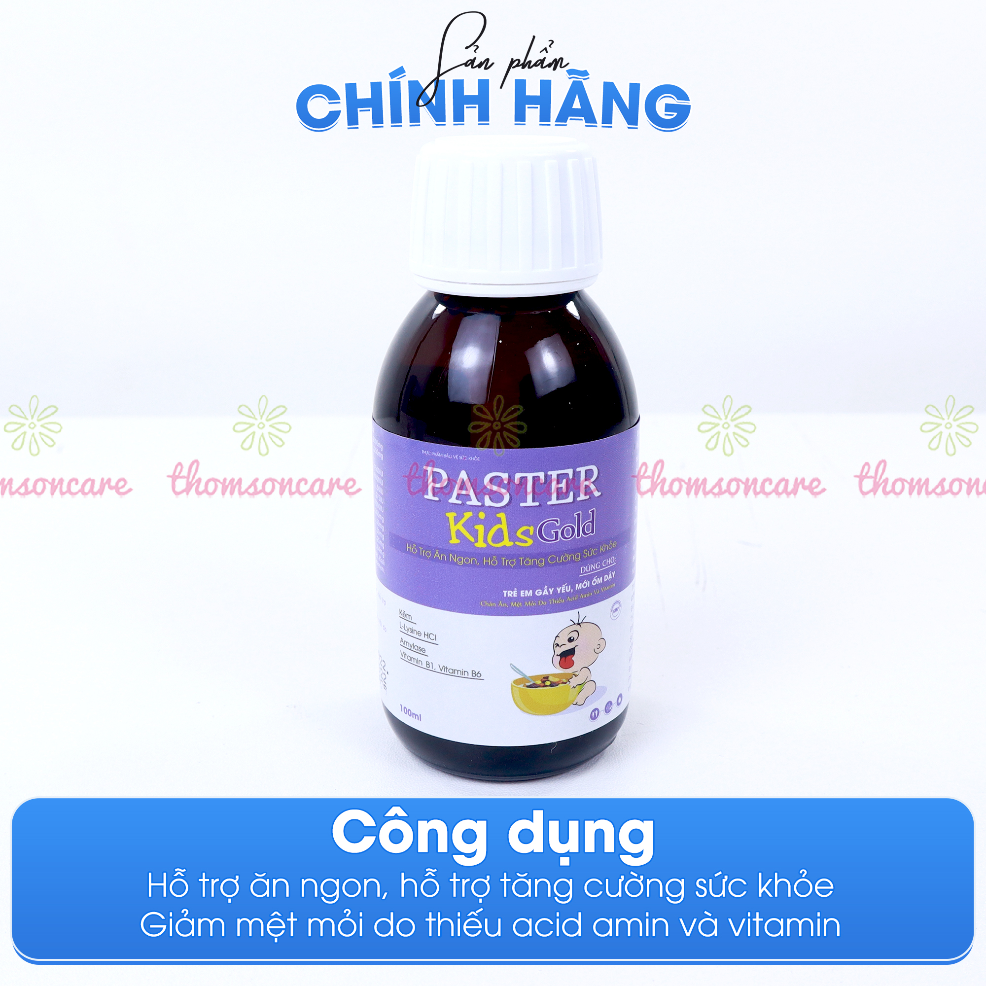 Siro ăn ngon Paster Kids Gold Sanofia - Hỗ trợ tăng sức đề kháng, ăn ngon miệng, giảm rối loạn tiêu hóa cho bé - Chai 100ml Thomsoncare