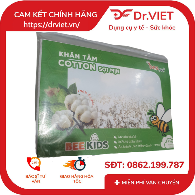 Khăn tắm COTTON sợi mịn Bee Kids BeeVN Chính hãng - Khăn tắm mềm mại, kháng khuẩn tự nhiên, an toàn cho trẻ em, trẻ sơ sinh, gồm 2 chiếc mỗi bịch